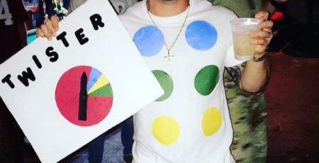 funny DIY Halloween Twister board costume for college guys