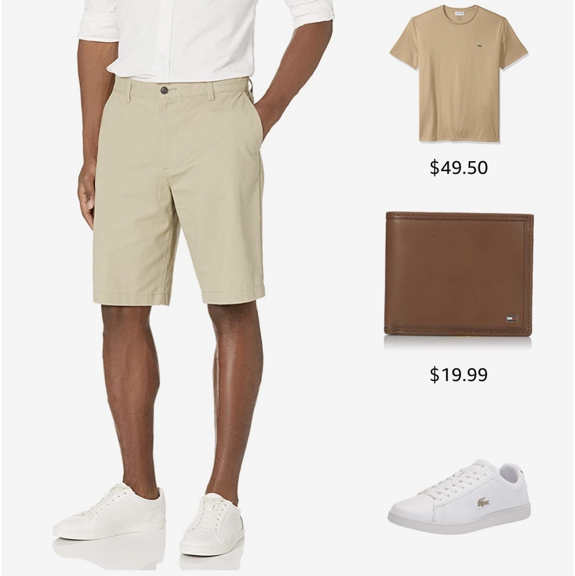 men's outfit with khaki Dockers shorts and t-shirt