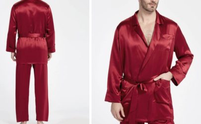 Red Silk Pajamas for Men with Pants and Jacket with Pockets