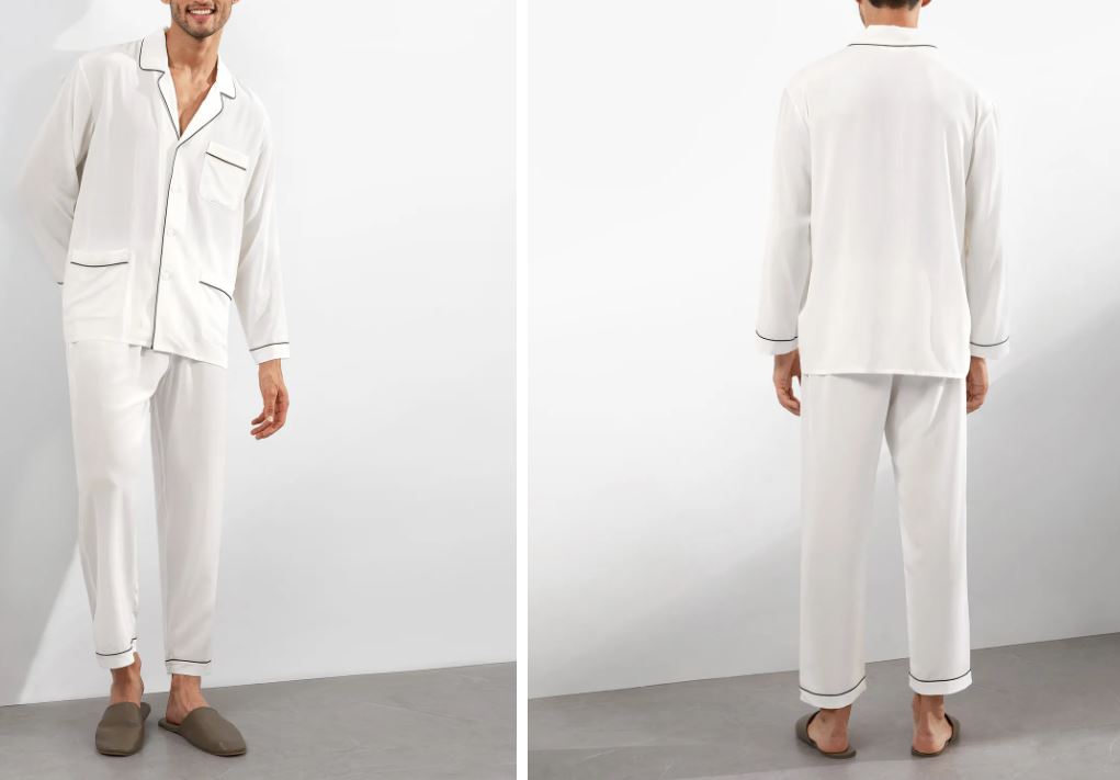 Best White Silk Pajamas for Men by LilySilk with Lapel Collar