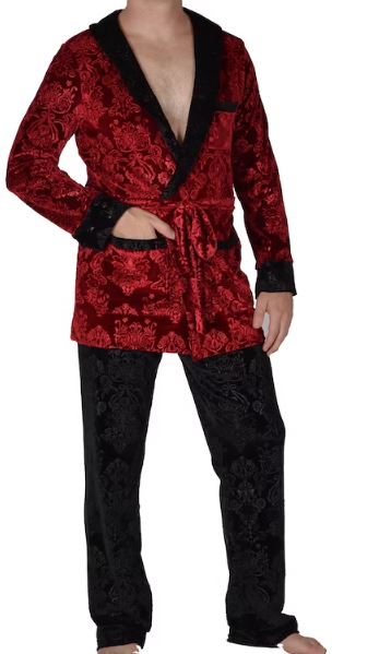 Hugh Hefner Red Velvet Embroidered Smoking Jacket and Pants