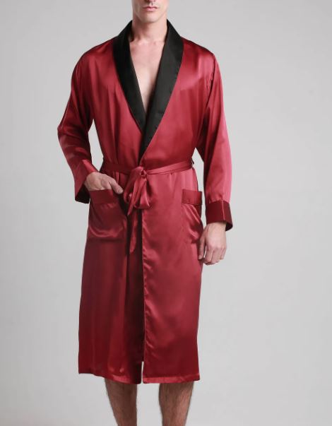 Men's Red Silk Smoking Jacket by LilySilk