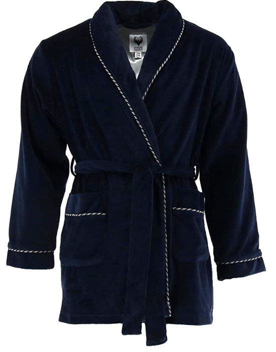 Men's Navy Blue Velvet Smoking Jacket with Satin and Silk Lining by Ascentix on Amazon